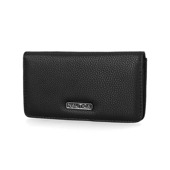 Nautica Seaside Slim RFID Wallet, Womens Credit Card Holder with Coin Purse, Clutch Small Organizer with ID Window in Black (Pebble)