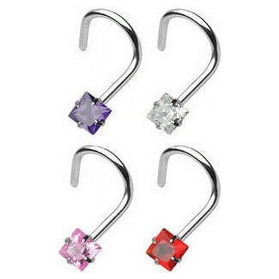 Nose Screw with 3mm Prong Set Square Gem 20g