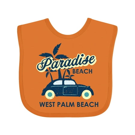 

Inktastic Paradise Beach in West Palm Beach with Palm Trees and Car Gift Baby Boy or Baby Girl Bib