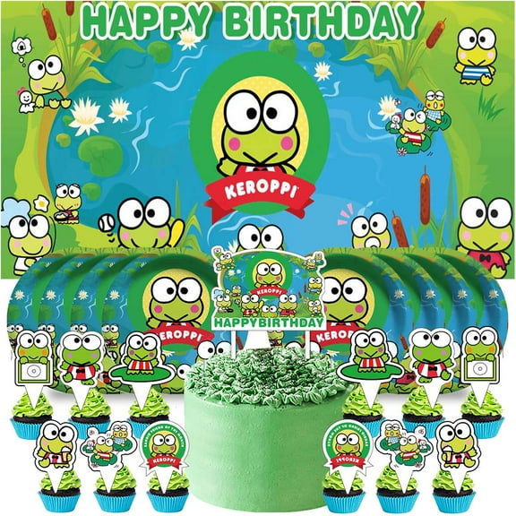 Frog Keroppi Birthday Supplies Plates Decorations Decor Backdrop Banner Cake Topper Fans