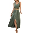 thumbnail image 1 of Robes d'Été pour Femmes Sans Manches à Boutons Taille Décontractée Ligne A Évasée Robe Midi Robe d'Été Vert m, 1 of 10