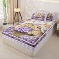 thumbnail image 2 of Homewish Rustic Lavender Flowers Zipper Twin Comforter Sets with Fitted Sheet and 2 Pillowcases,Cute Cartoon Rabbit Zipper Bedding Set For Girls Kids,Reversible,4-Piece, 2 of 7