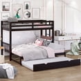 thumbnail image 2 of Twin Over Pull-out Bunk Bed with Trundle, Multi-Functional Wooden Bunk Bed Can for 4 People with Ladder and Safety Rail, Bottom Bed Can Convertible into Large Bed, 2 of 6