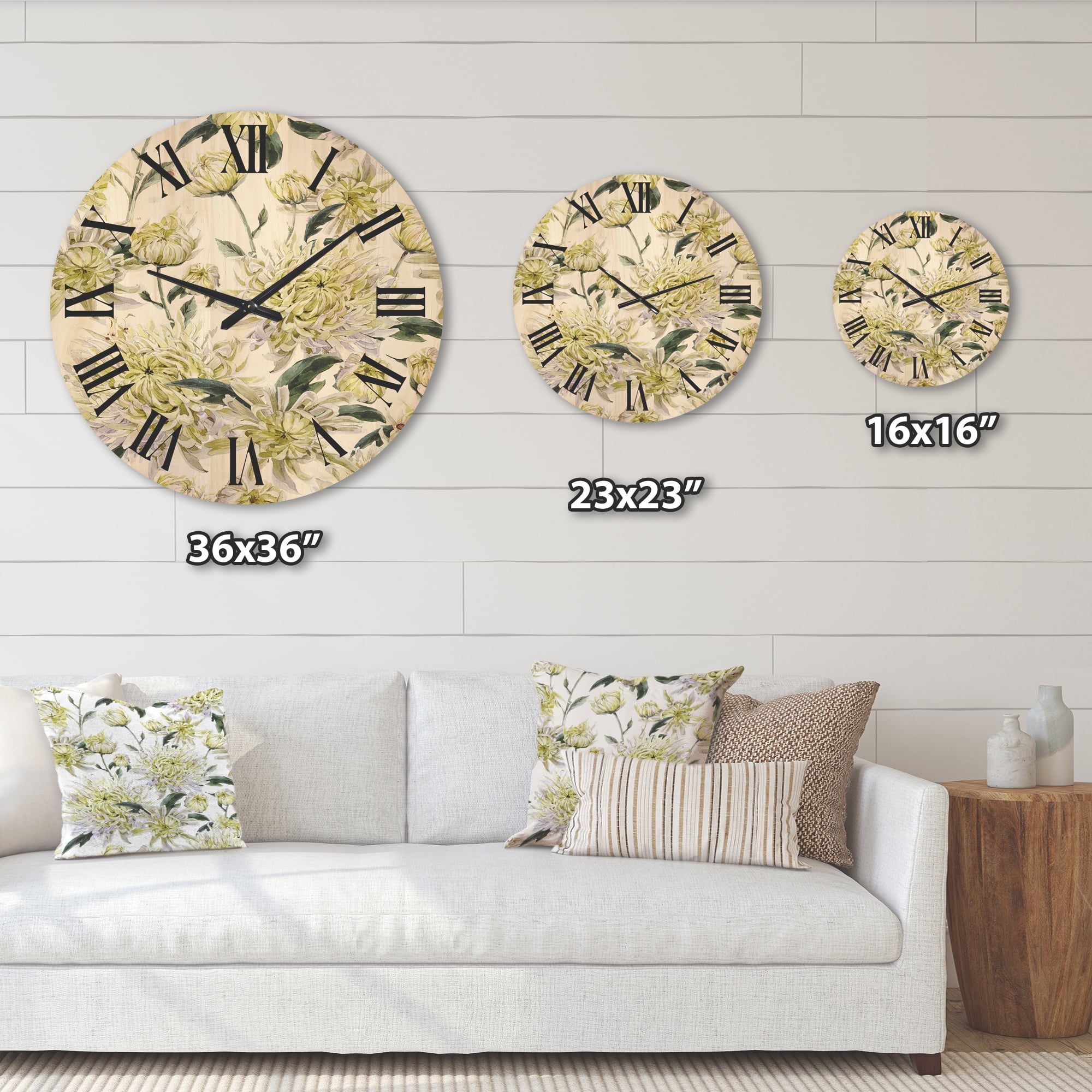 Designart 'Ancient Yellow Chrysanthemus I' Traditional Wood Wall Clock