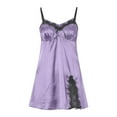 thumbnail image 5 of WREESH Womens Lingerie Satin Dress Silk Pajamas Fashion Sling Soild Lingerie Lace Bow Satin Nightdress Purple, 5 of 8