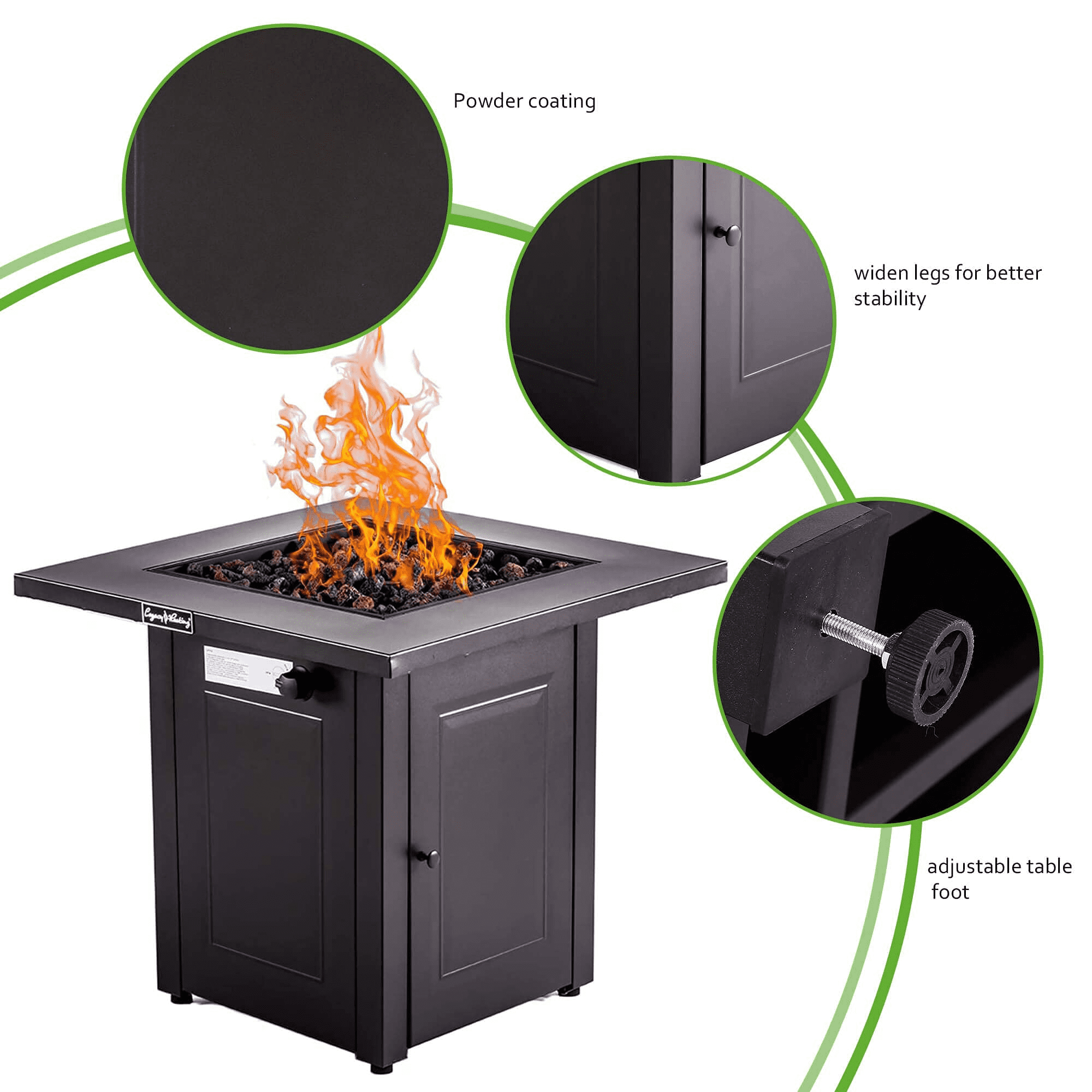 Aimee Lii 28" Propane Fire Pits Table, 50000 BTU Gas Square Outdoor Dinning Firepit Fireplace Dinning Tables with Lid, Lava Stone for Outside Garden Backyard Deck Patio