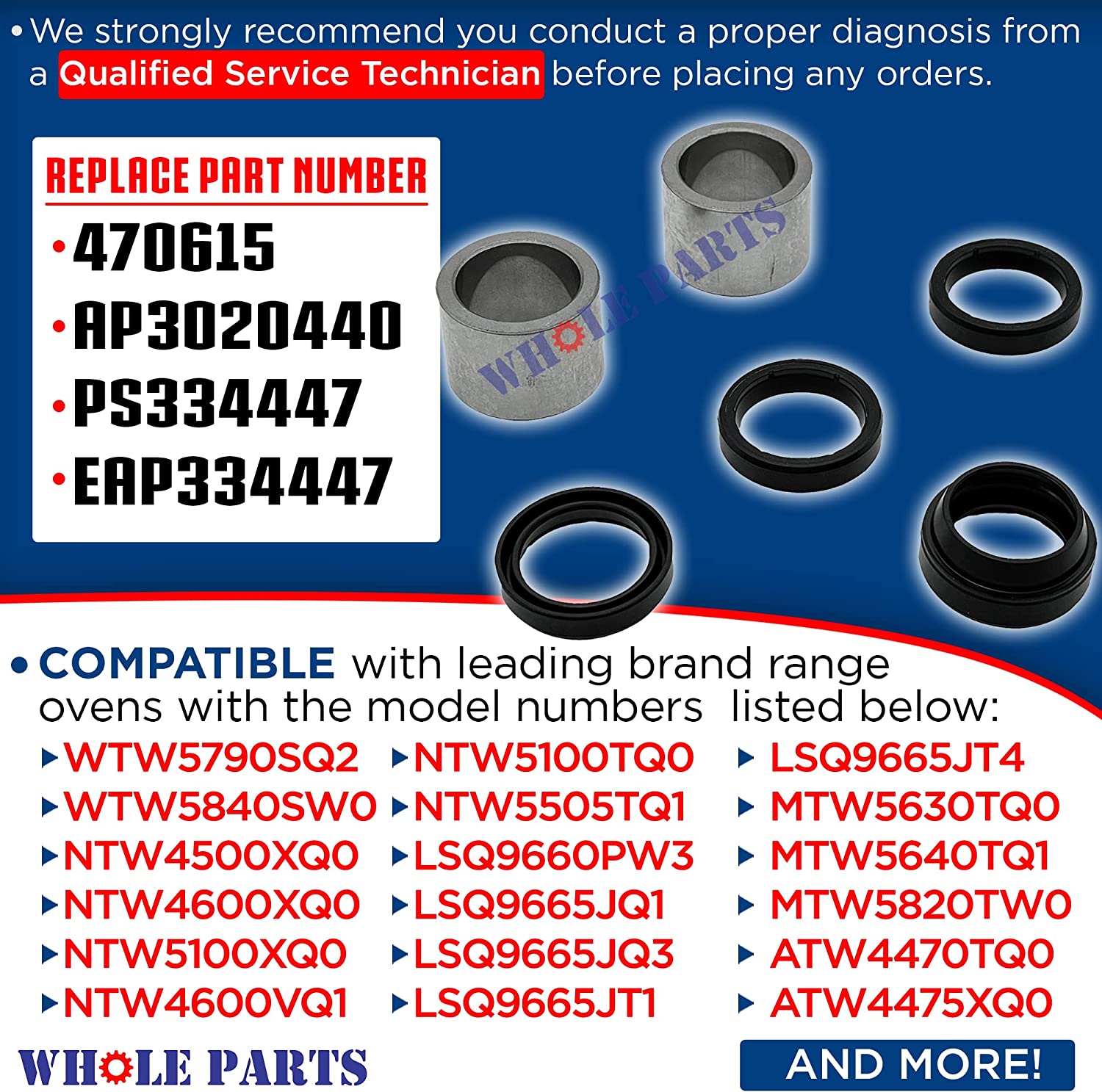 Whole Parts Washer Center post Bearing and Seal Kit Part# 285203 - Replacement and Compatible with Some Admiral, Amana, Crosley, Estate, Inglis, Kenmore, Roper, Magic Chef, Maytag and Whirlpool Washer