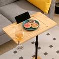 thumbnail image 2 of Yoneston Natural C-Shaped End Table Rotating Adjustable Height Couch Tray Table Bedside Table with Wine Slots & Phone Holder for Bed Sofa Bathtub, Rectangle, 2 of 9