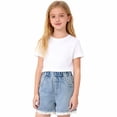 thumbnail image 5 of Virmaxy Lace Elastic Expandable Waist Denim Shorts with Pearl Trim Loose Casual Active Fit Summer Wear for Daily and Casual Wear, for 3-11Y Blue, 5 of 6