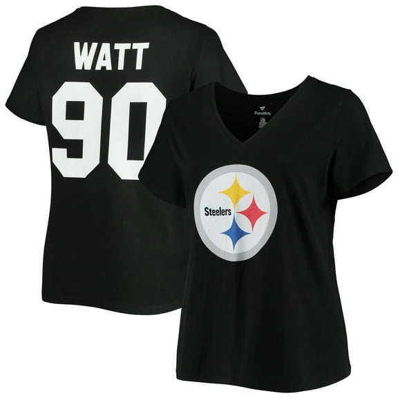 Women's Fanatics T.J. Watt Black Pittsburgh Steelers Plus Size Name & Number V-Neck T-Shirt