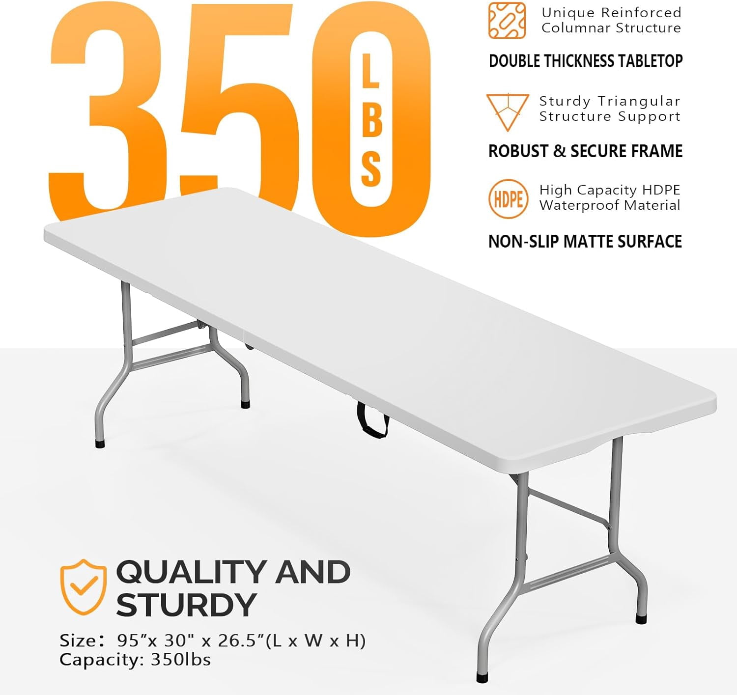 PEXMOR 6FT Folding Table, Portable Collapsible Plastic White Long Tables for Party, Camping, Wedding, Outdoor and Indoor Use