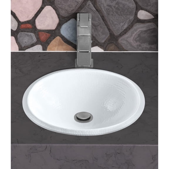 17-Inch Oval Drop In Bathroom Sink, Top Mount Hand Hammered Classic White Vanity Sinks for Countertop, Powder Room, Guest Bath or Restroom, Drop in Sinks for Bathrooms