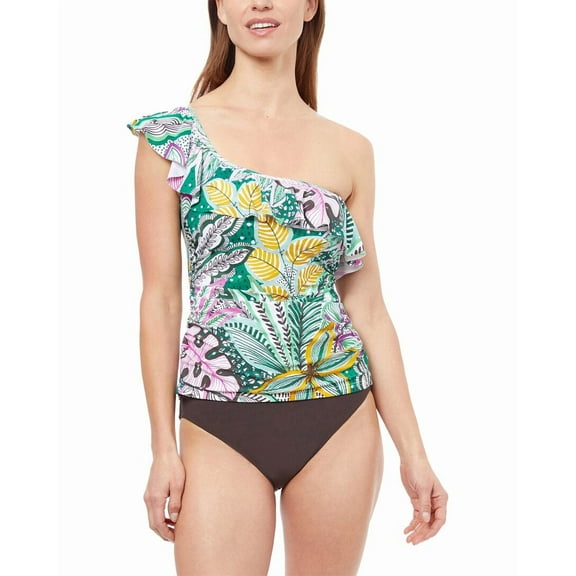 Profile by Gottex womens  Tropic Boom One Shoulder Ruffle Top, 14