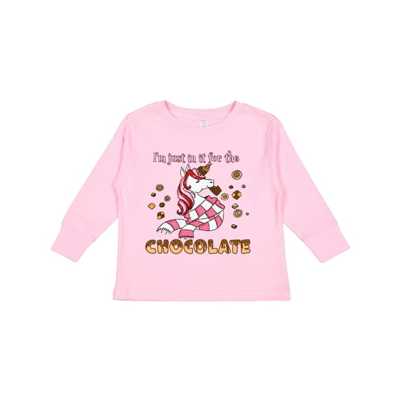 Inktastic I'm Just in It for the Chocolate Valentine's Day Unicorn Boys or Girls Long Sleeve Toddler T-Shirt