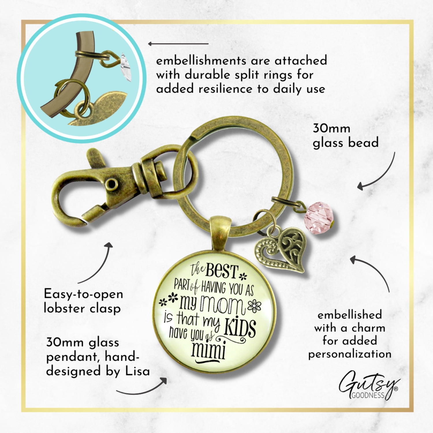 Mimi Keychain Best Part You as Mom Kids Grandma Adult Jewelry Gift Daughter