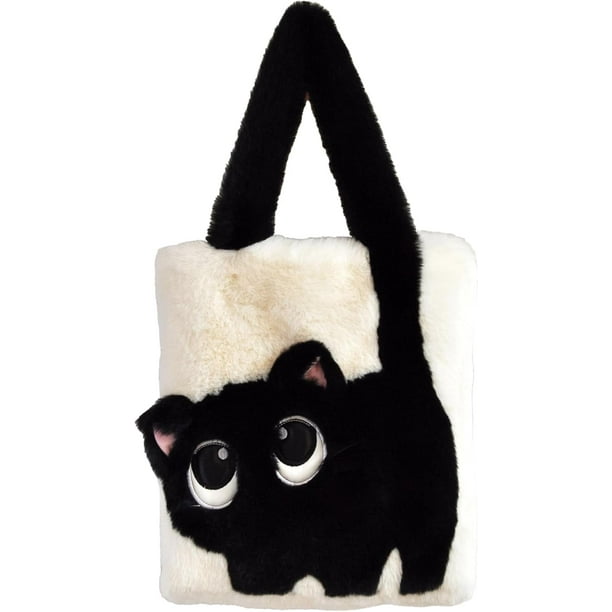 JennyShop Mujeres Tote Bolsa Con Bordado De Forma De Gatito, Moda Plush Schulter Bolso De Mano Lindo Gato Bajo El Brazo Bolsa