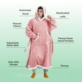 thumbnail image 2 of Cozy Comfort Ovesize Wearable Blanket Hoodie, Long Sherpa Fleece Blanket Sweatshirt, with Warm Big Hood, Pink, 2 of 6