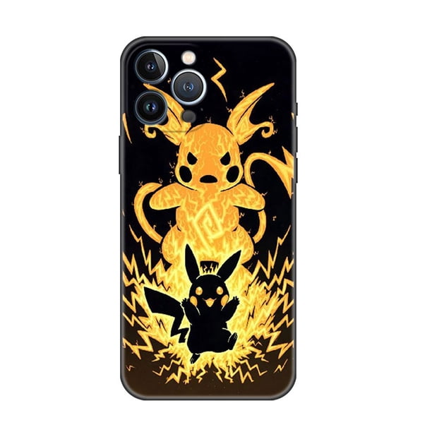Funda para Apple iPhone 14, 11, 13, 7, 12 Pro, 7, XR, XS, Max, 8 Plus, 6, 14Pro, 13Mini, negra, suave, Pokémon, Pikachu, Cool Fivean unisex