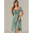 thumbnail image 4 of DARING DIVA Floral Puff Sleeve Smocked Square Neck Midi Dress L Gray Green, 4 of 6