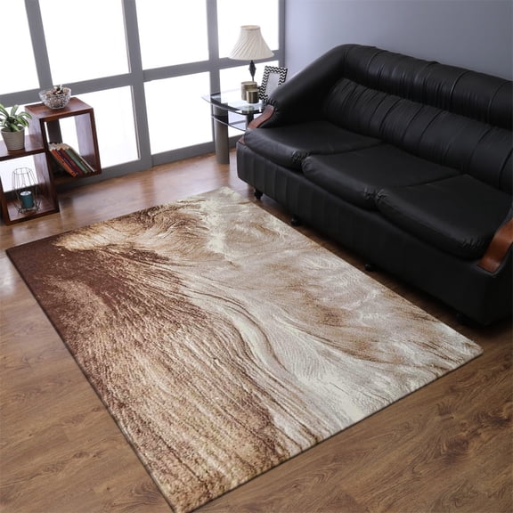 RUGSOTIC CARPETS MACHINE MADE HEATSET POLYPROPYLENE AREA RUGS - 6'x9', Rectangle Shape, Beige Color, Abstract Modern Design, High Pile Machine Made Area Rugs for Living Room, Bed Room (M00001)