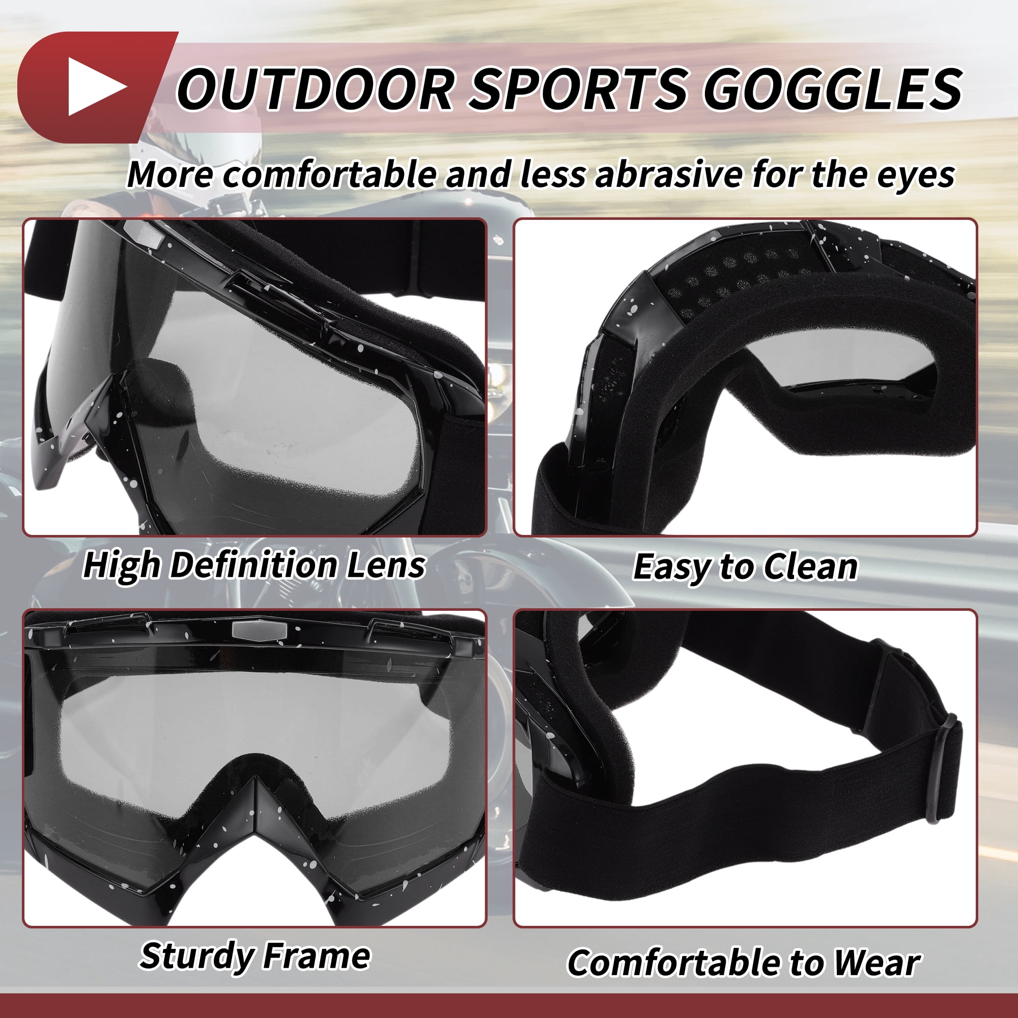 Unique Bargains 1 Set Motorcycle Riding Goggles PC TPU Outdoor Sports Sunglasses for Motocross Dirt Bike ATV Grey Lens White Black Frame