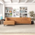 thumbnail image 2 of Flore Modern Tufted Living Room Genuine Leather Sectional Sofa in Cognac Tan, 2 of 7