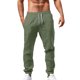 thumbnail image 1 of Pantalones informales holgados de lino de color liso para hombre: cintura elástica, tejido transpirable para mayor comodidad diaria, varios tamaños disponibles., 1 of 8