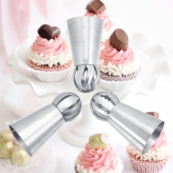 Yosoo Stainless Steel Cake Icing Nozzles,Fosa 3pc Sphere Ball Russian Icing Piping Nozzles Tips Cake Decor Pastry Cupcake Set