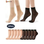 Spencer 10 Pairs Women's Ankle High Sheer Nylon Socks Soft Tight Hosiery Silky Short Stocking "Black&Beige"