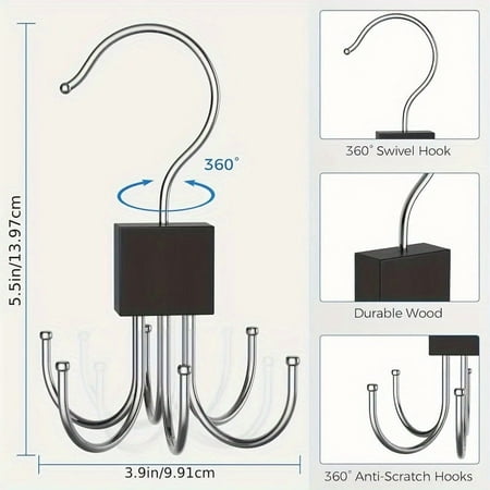 4-Pack Rotating Multi-Claw Closet Hooks, 360 ° Swivel Metal Hangers for Belts, Scarves, Ties, Handbags, and Space-Saving Wardrobe Organization