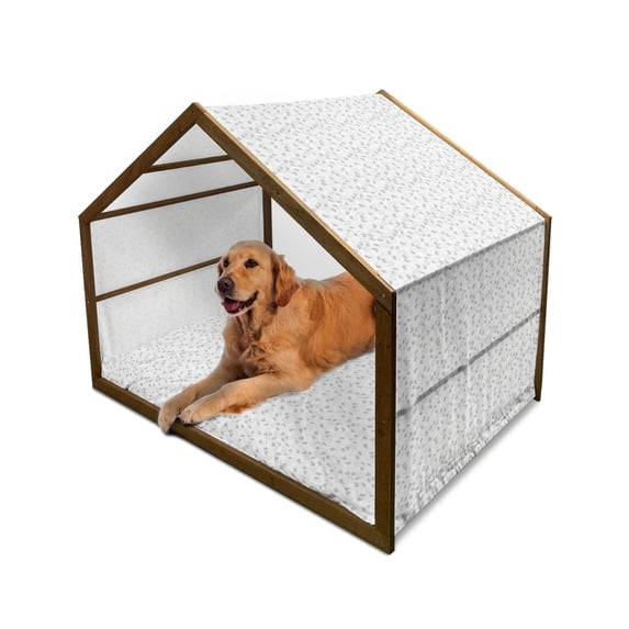 Grey and White Pet House, Classical Pattern with Abstract Flowers and Skinny Curly Stems, Outdoor & Indoor Portable Dog Kennel with Pillow and Cover, 5 Sizes, Pale Grey White, by Ambesonne