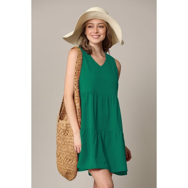 Made by Johnny Women's Casual Sleeveless V-Neck Loose Flowy Swing Shift  Dress L GREEN - Walmart Business Supplies