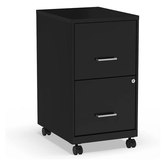 2-Drawer Vertical File Cabinet, Letter Size Documents, Lockable & Mobile, 18" D x 14" W x 26.3" H, Black