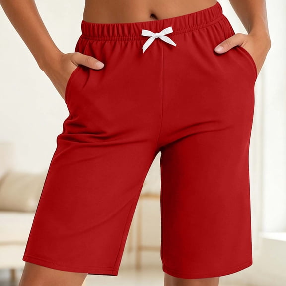 Byworldtasic Womens Bermuda Shorts Athletic Gym Wide Leg Knee Length Summer Elastic Waisted Pajama Pants with Pocket