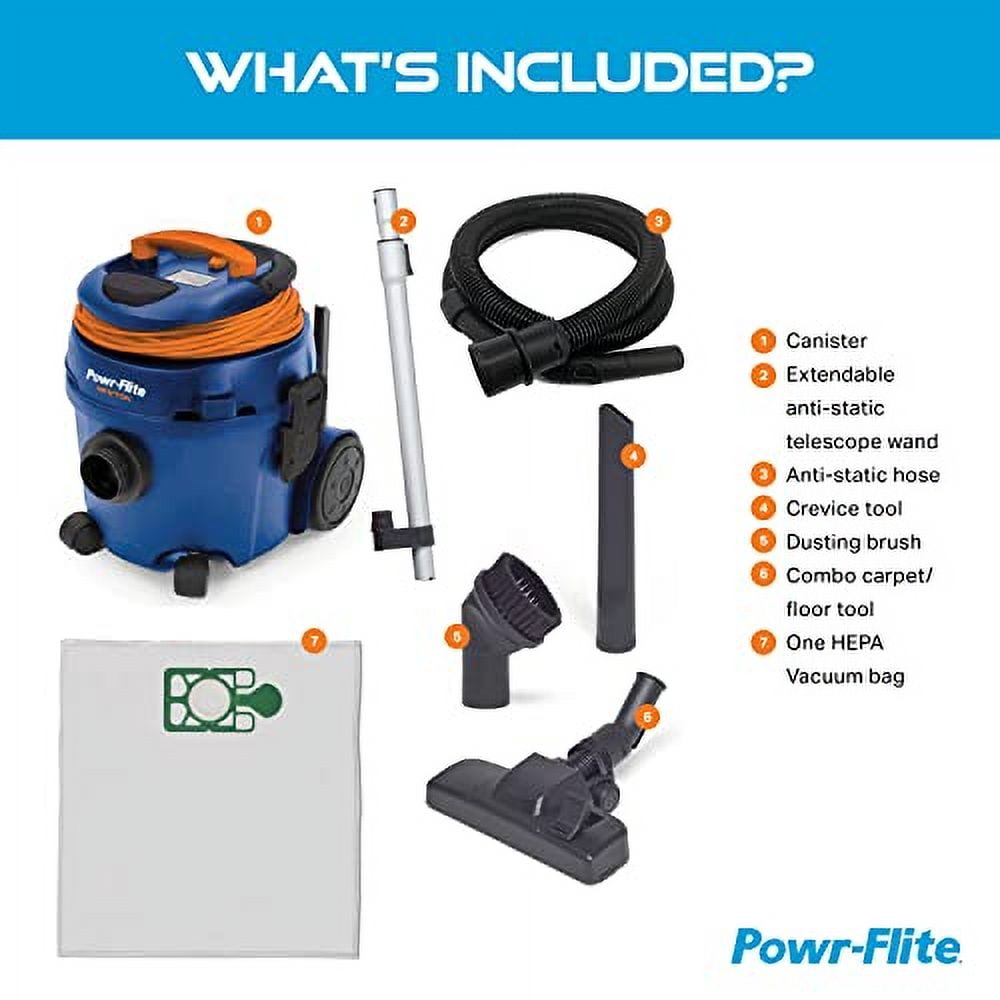 Powr-Flite Newton Compact Vacuum Cleaner Canister with HEPA Filtration, Portable Vacuum for Hardwood Floors and Rugs, PV610-Q10-U