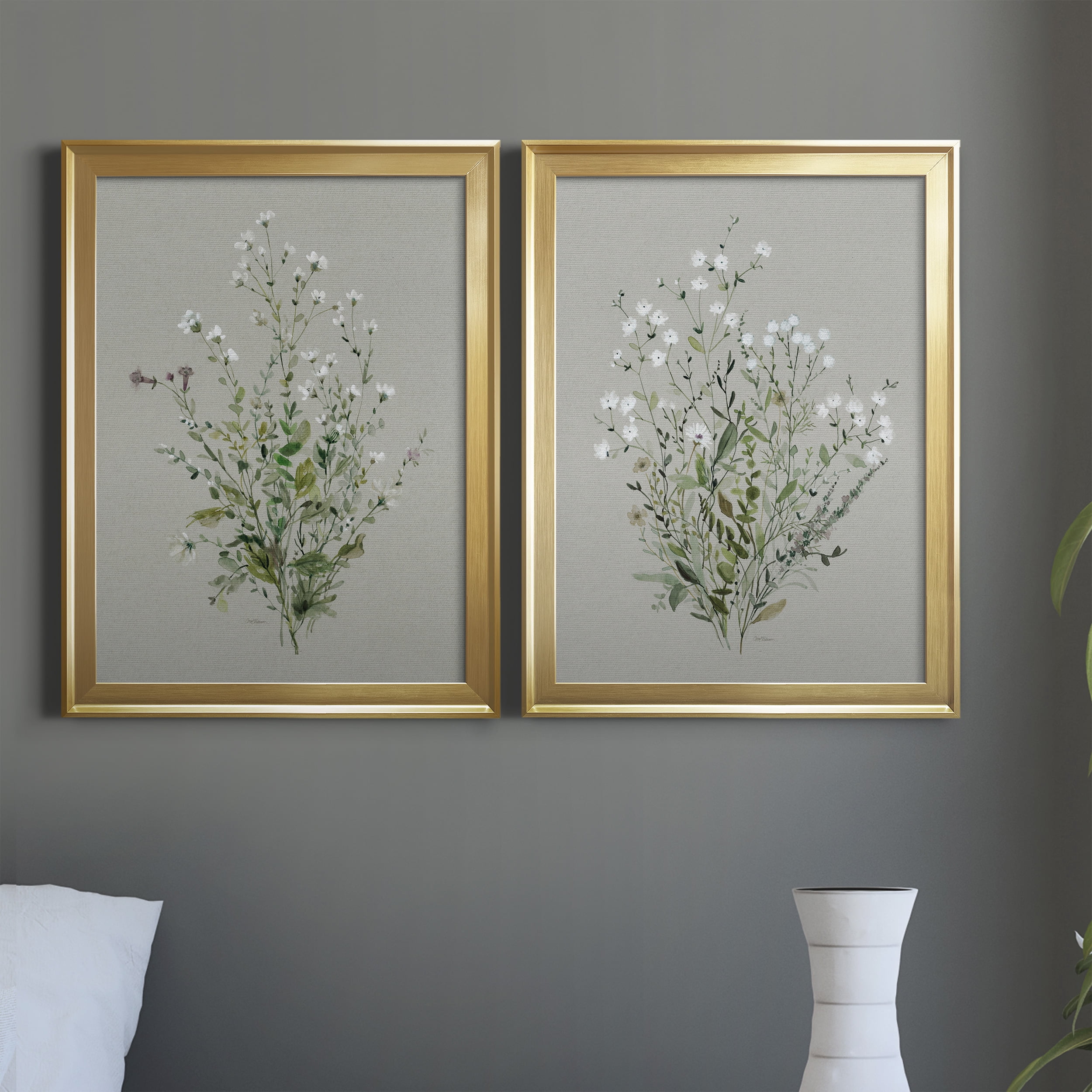 2 Piece Set Bouquet of Grace I Premium Framed Canvas - Ready to Hang - 22.5 x 30.5 Each - Gold Frame