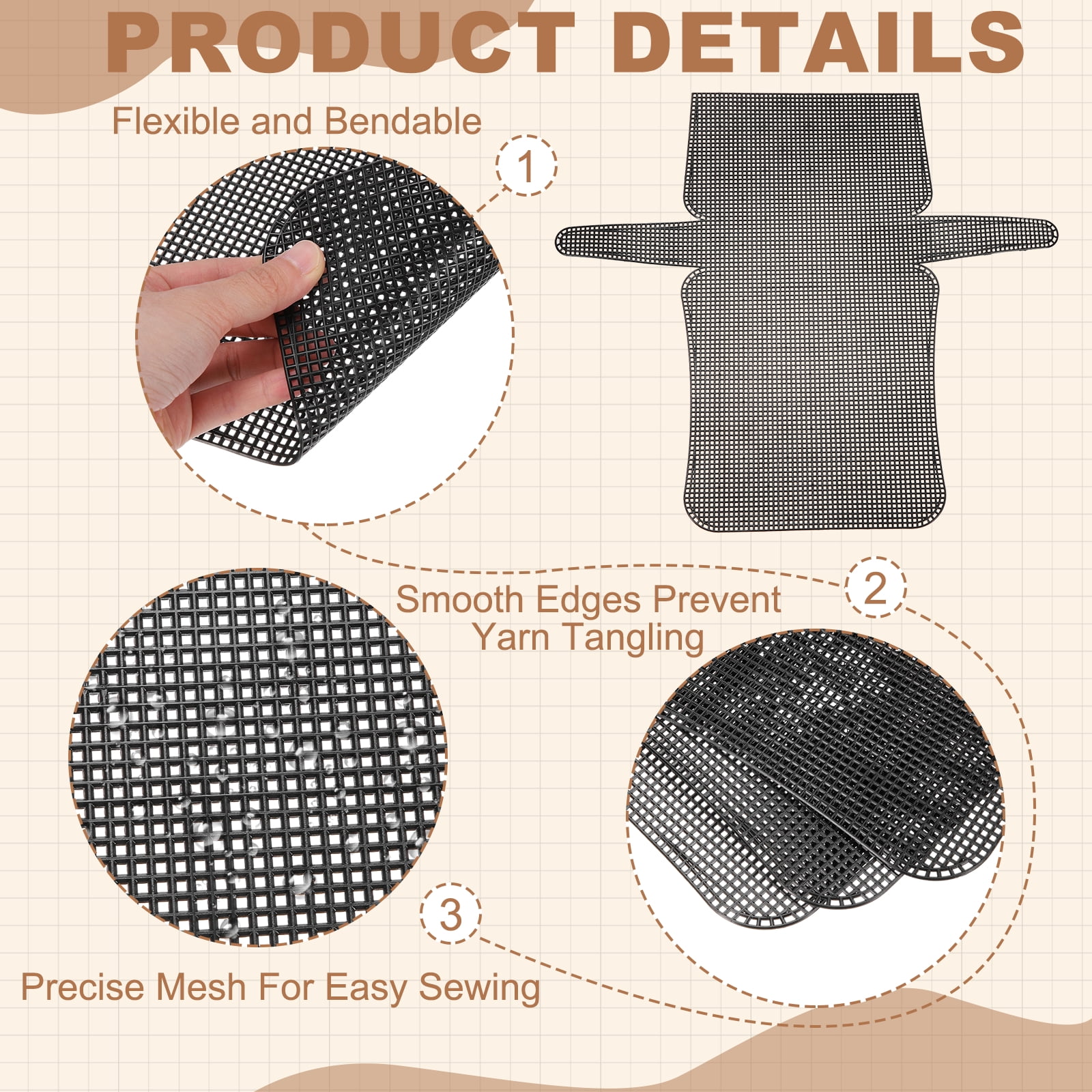 Uxcell 4 Pack Plastic Mesh Canvas Sheet, 16.5 x 18.1 Inch Plastic Mesh Sheet for Crochet  Purse Making, Blank Canvas for Embroidery, Crafting,  DIY Project, Black (Medium, 23 cm)