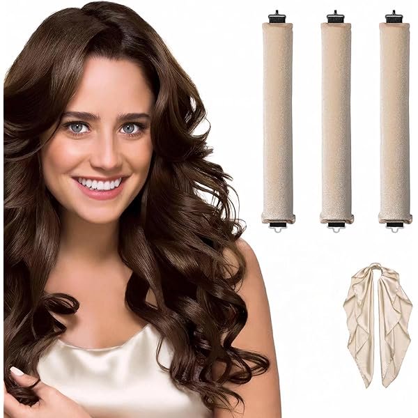 wonima02 Heatless Blowout Curls Overnight Rods - 3 Pcs Hair Curlers to Sleep In,Jumbo Curling Velvet,Hair Rollers Rod with Satin Bonnet Beige