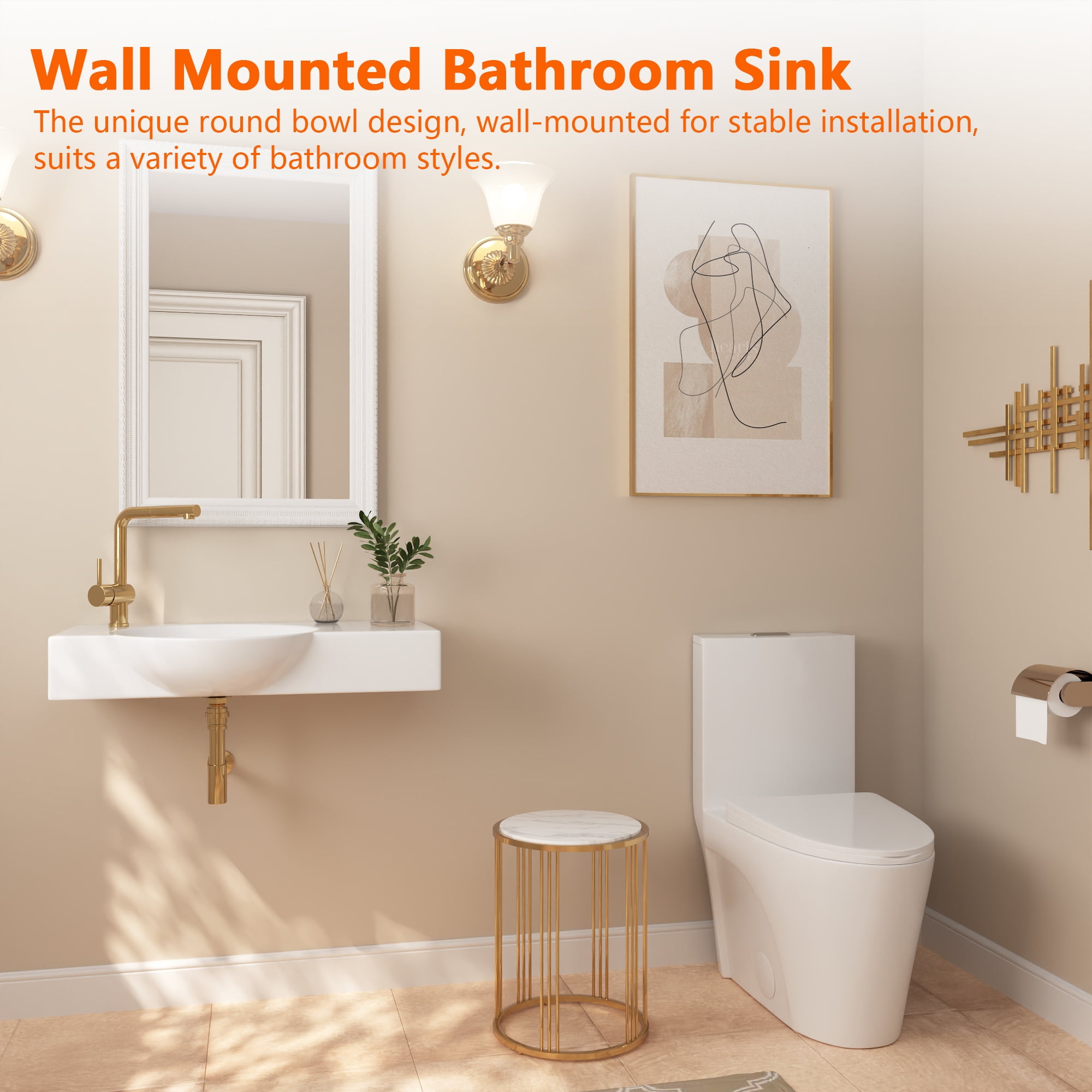 30 in. Left Side White Ceramic Novelty Wall-Mount Sink Wall Hung Rectangular Bathroom Vessel Sink, Single Faucet Hole