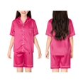 thumbnail image 2 of Beezizac Girls Pajama Sets Satin Silky Hot Pink Comfy Trendy Summer Short Outfit Kid PJ 2-Piece Size 16, 2 of 7