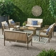 thumbnail image 2 of GDF Studio Navan Outdoor Acacia Wood 8 Seater Sectional Sofa Set with Cushions, Cream and Gray, 2 of 7