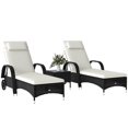thumbnail image 1 of 3 Pieces Patio Rattan Lounge Set witn 2 Wheeled Wicker Chaise Lounge Chairs, 1 Coffee Table with Tempered Glass Top, Rolling and Reclining Design, White, 1 of 7