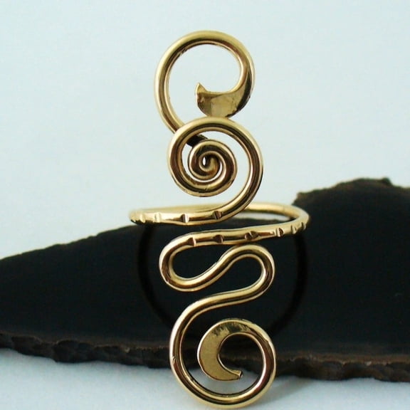 Boho Adjustable Brass Twisted Wire Wrapped Long Toe Rings Golden Size 7(17.3mm)