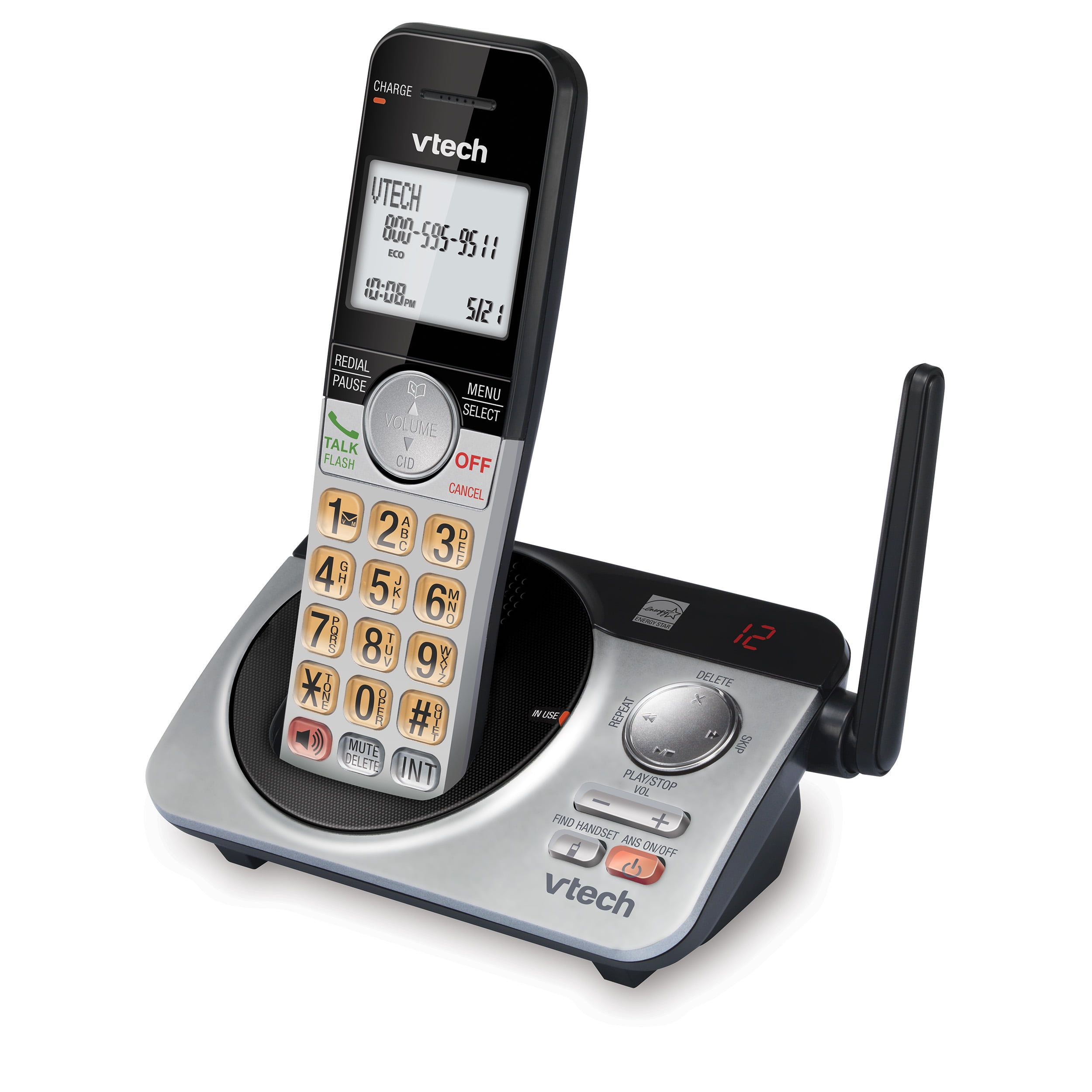 VTech CS5229 DECT 6.0 Extended Range Cordless Phone with Answering System  (Silver/Black)