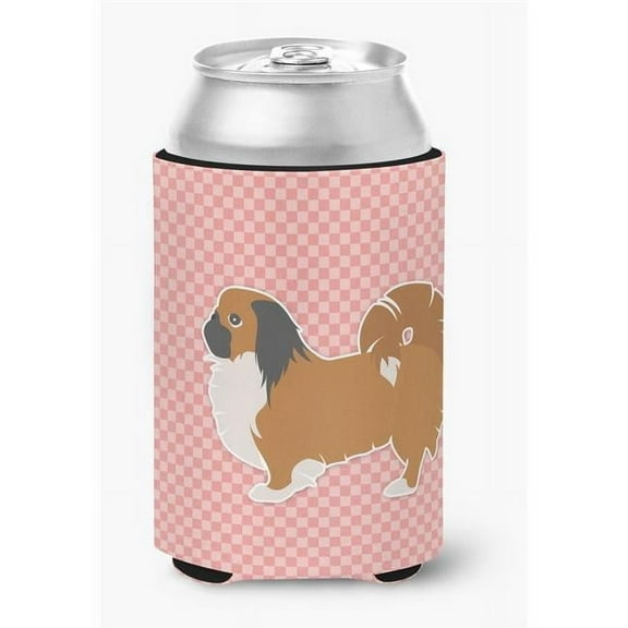 Pekingese Checkerboard Pink Can or Bottle Hugger