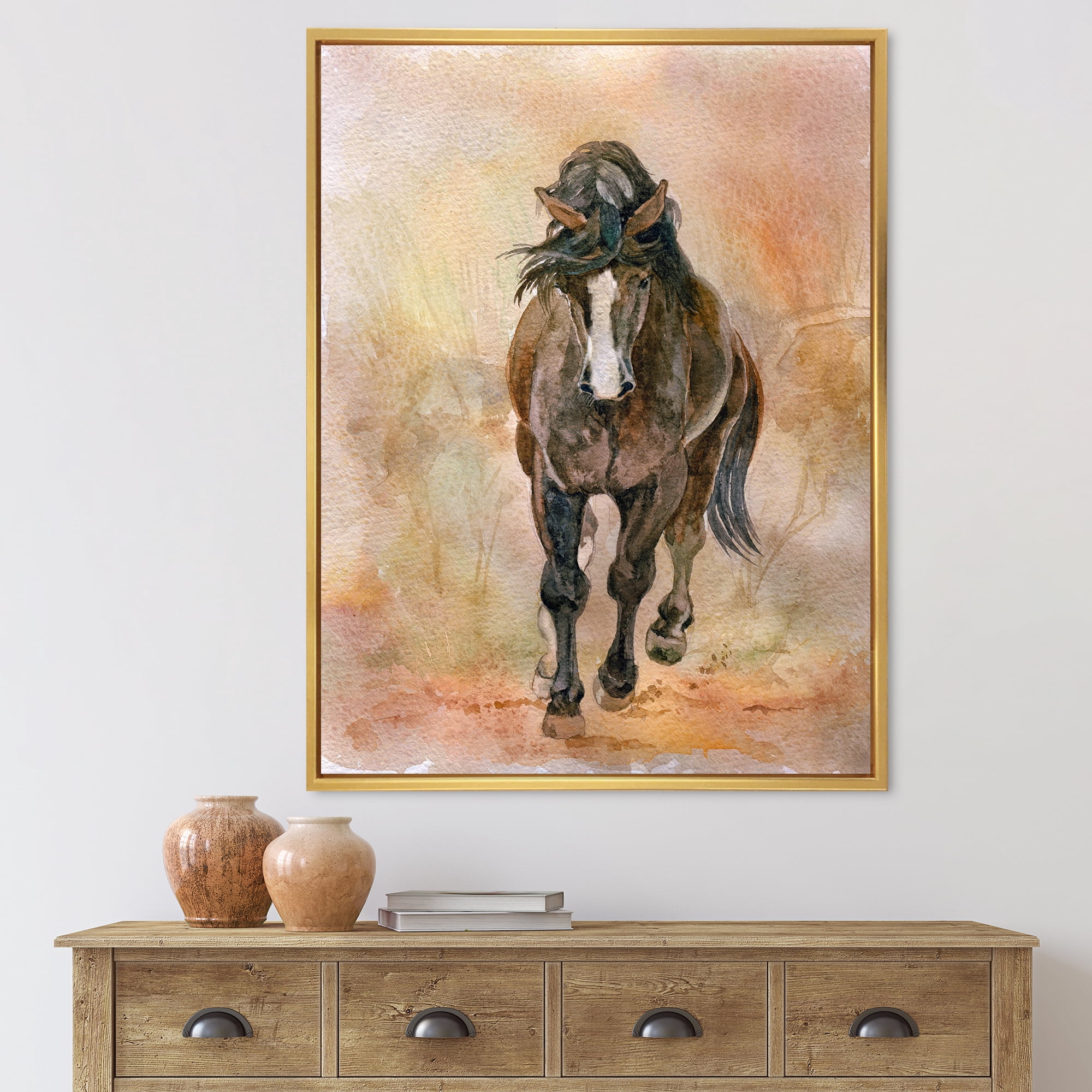 Abstract Portrait Of Beautiful Chestnut Horse I 16 in x 32 in Framed Painting Canvas Art Print, by Designart