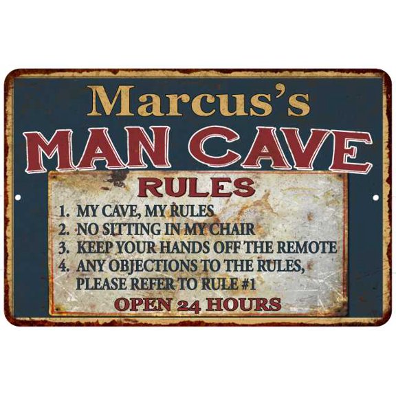 Marcus's Man Cave Rules Chic Rustic Green Sign Home 8 x 12 Matte Finish Metal 108120049431