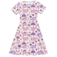 thumbnail image 5 of SGFCWSX Girls Short Sleeve Skater Dress Kids Dinosaur Print Crewneck Swing Dress for Spring Summer Casual Play Pink Size 4-5 Years, 5 of 5