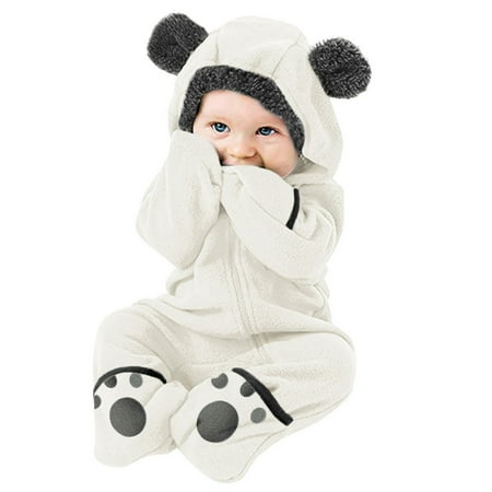 

TUOBARR Infant Baby Girls Boys Solid Cartoon Ears Hoodie Romper Clothes Fleece Jumpsuit White (3M-3T)