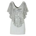thumbnail image 2 of DuoJiaJ Women's Solid Color V Neck Strapless Shawl Sleeve Short Sleeve Sequin Top T Shirt Women’s Tank Tops Gray, 2 of 4